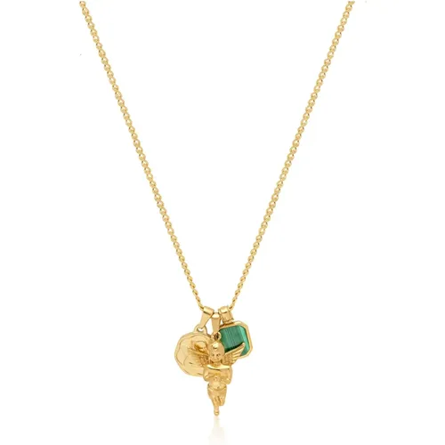 Men's Gold Talisman Necklace with Angel and Malachite Pendant , Herren, Größe: ONE Size - Nialaya - Modalova