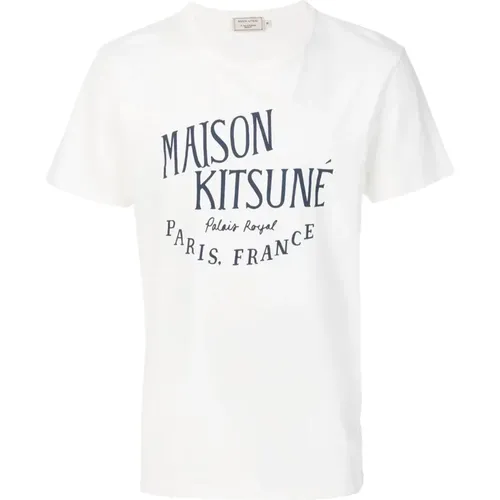 Ecru Logo Print Baumwoll-T-Shirt - Maison Kitsuné - Modalova