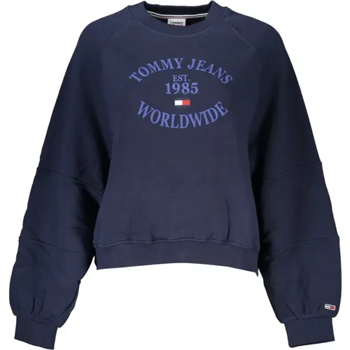 Blauer Langarm-Sweatshirt mit Print , Damen, Größe: XS - Tommy Hilfiger - Modalova