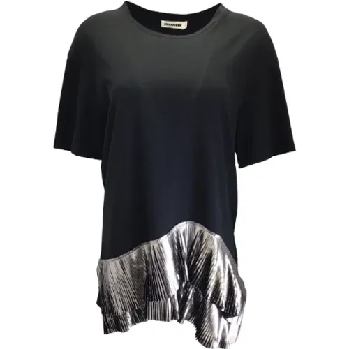 Schwarzes Polyester Jil Sander Top, Metallic Plissé Trim, Größe US 8 / GER 38 - Jil Sander Pre-owned - Modalova