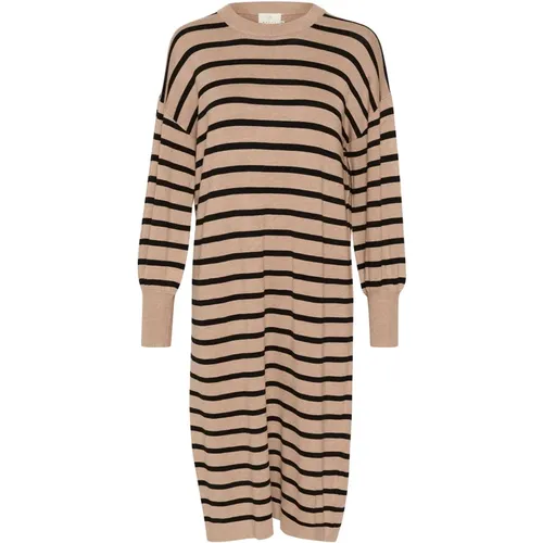 Striped Knit Dress Feather Gray/Black , female, Sizes: L - Kaffe - Modalova