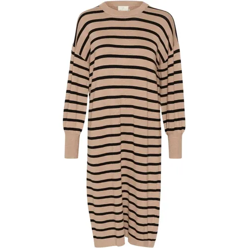 Striped Knit Dress Feather Gray/Black , female, Sizes: M, L, XL, 2XL, S - Kaffe - Modalova