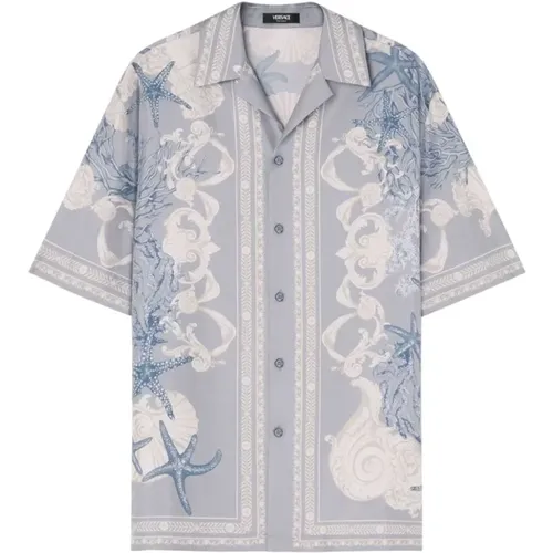 Silk Twill Sea Print Shirt , male, Sizes: 5XL, M, L, 3XL, XL, 6XL, 4XL - Versace - Modalova