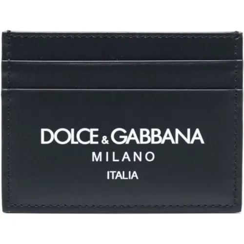 Mitternachtsblaue Lederkartenhalter mit Logo-Druck - Dolce & Gabbana - Modalova