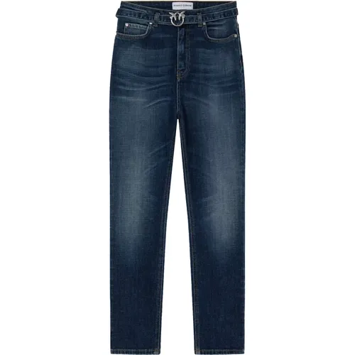 High-Waisted Skinny Jeans with Love Birds Buckle , female, Sizes: W25, W27, W24, W30, W29, W26 - pinko - Modalova