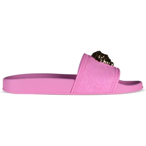 Luxus Medusa Slides Rosa Gummi , Damen, Größe: 36 EU - Versace - Modalova