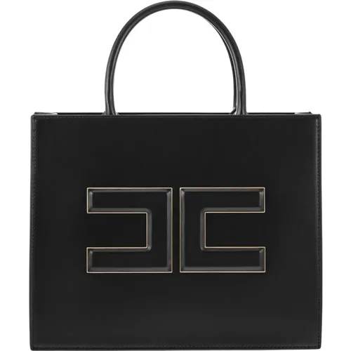 Logo Plaque Medium Shopper Tasche , Damen, Größe: ONE Size - Elisabetta Franchi - Modalova