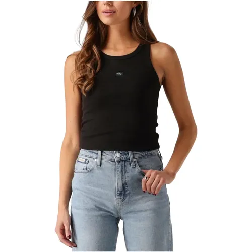 Schwarzes Rippentanktop Trendiger Stil , Damen, Größe: S - Calvin Klein - Modalova