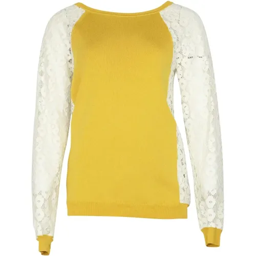 Knit Sweater with Lace Sleeves , female, Sizes: XL - Moschino - Modalova