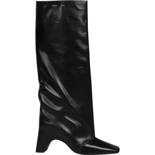 Schwarze Leder Kniehohe Stiefel , Damen, Größe: 41 EU - Coperni - Modalova