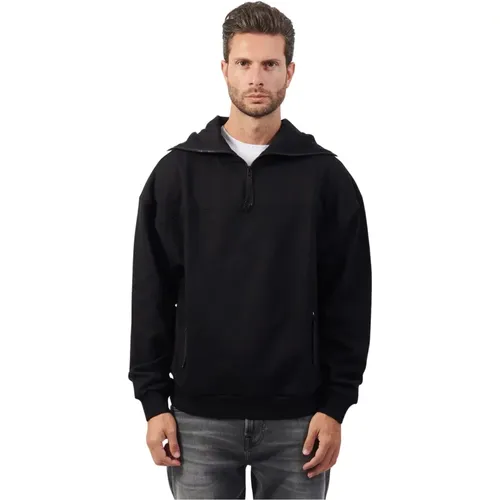 Schwarzer Kapuzenpullover mit halbem Reißverschluss , Herren, Größe: XL - Hugo Boss - Modalova