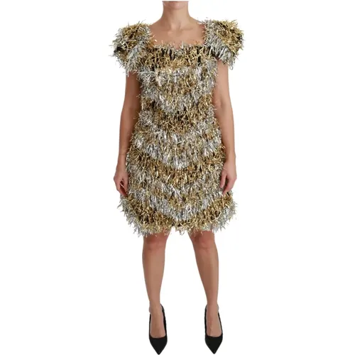 Luxury Metallic Sheath Mini Dress , female, Sizes: XS - Dolce & Gabbana - Modalova