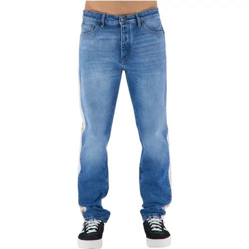 Indigo Denim Straight Leg Jeans with Side Stripes , male, Sizes: W30 - Palm Angels - Modalova