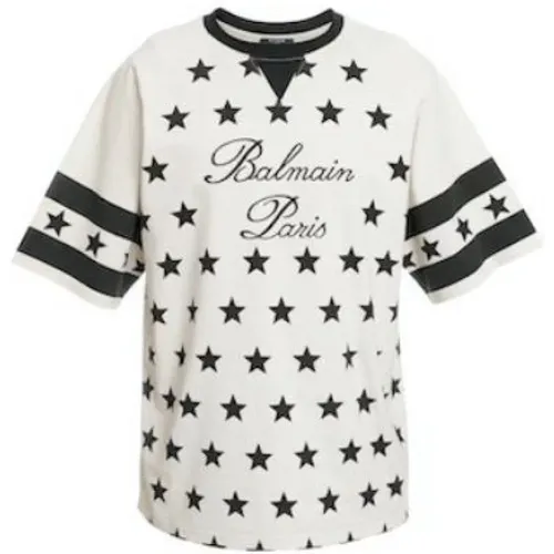 Star Print Cotton T-Shirt , male, Sizes: S - Balmain - Modalova