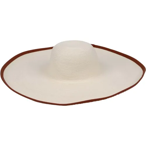 Tullia Straw Hat with Brown Trim , female, Sizes: 58 CM, 57 CM - Max Mara - Modalova