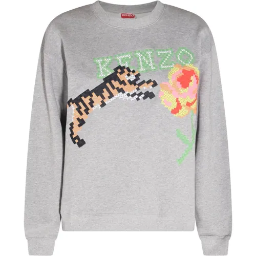 Grey Cotton Sweatshirt with Frontal Logo , female, Sizes: XS - Kenzo - Modalova