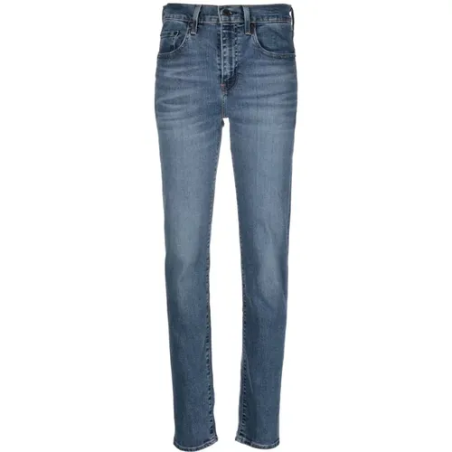 Levi's, Medium Indigo Abgenutzte Gerades Jeans , Damen, Größe: W30 L32 - Levis - Modalova