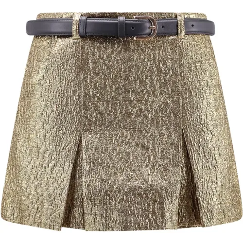 Metallisch Goldene Stoffshorts mit Leder Gürtel , Damen, Größe: L - Self Portrait - Modalova