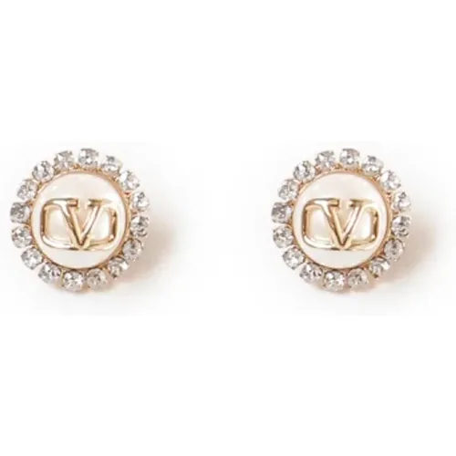 Crown Pearl Earrings White Brass , female, Sizes: ONE SIZE - Valentino Garavani - Modalova