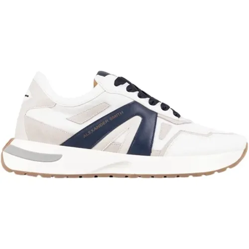 Weiße Blaue Runner Sneakers , Herren, Größe: 42 EU - Alexander Smith - Modalova