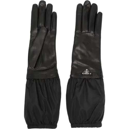 Triangle Logo Leather Gloves , female, Sizes: 8 IN, 7 IN, 7 1/2 IN - Prada - Modalova