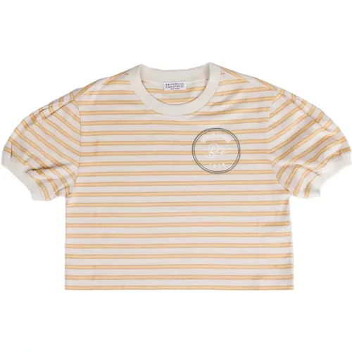 Kinder T-Shirt mit Metallfaser - BRUNELLO CUCINELLI - Modalova