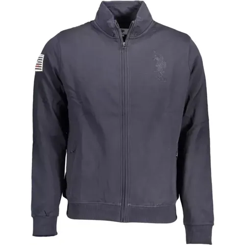 Blauer Baumwoll-Zip-Sweater mit Logo-Stickerei , Herren, Größe: XL - U.S. Polo Assn. - Modalova