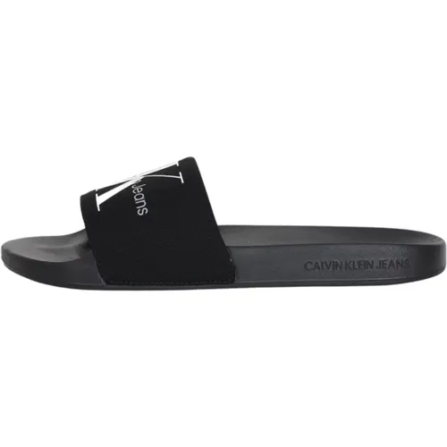 Schwarze Slide Monogram Sandalen , Herren, Größe: 40 EU - Calvin Klein Jeans - Modalova