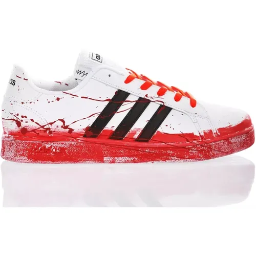 Handgefertigte Weiße Rote Sneakers , Herren, Größe: 37 1/3 EU - Adidas - Modalova