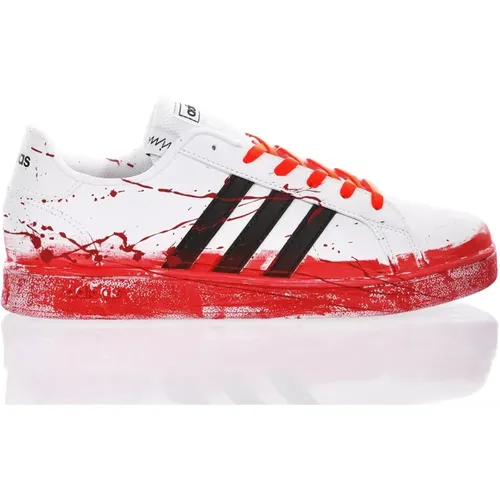 Handgefertigte Weiße Rote Sneakers , Herren, Größe: 46 2/3 EU - Adidas - Modalova