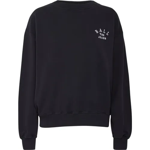 Schwarzer Crewneck Sweatshirt mit Besticktem Logo , Damen, Größe: M - Ball - Modalova