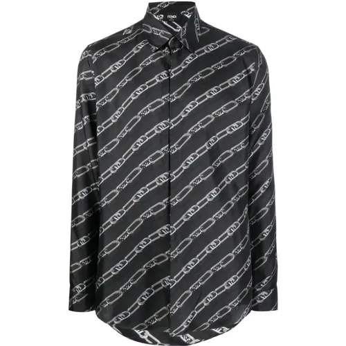 Silk Stripe Branding Shirt , male, Sizes: L - Fendi - Modalova