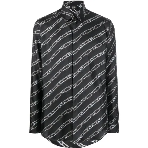 Silk Stripe Branding Shirt , male, Sizes: S - Fendi - Modalova