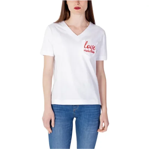 Weißes V-Ausschnitt T-Shirt - Love Moschino - Modalova