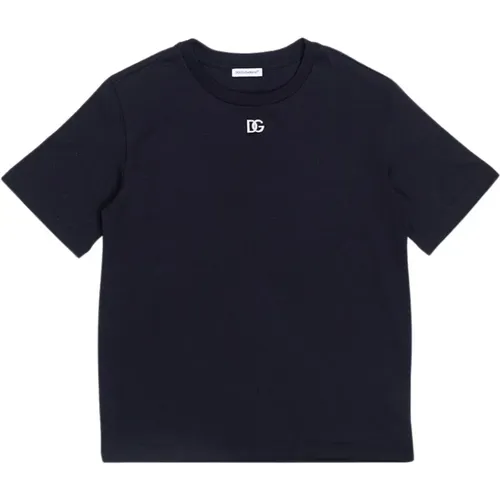 Schwarzes Baumwoll-T-Shirt mit Metall-Logo - Dolce & Gabbana - Modalova