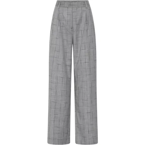 Grey Check Loose Fit Pants , female, Sizes: XL, L - Bruuns Bazaar - Modalova