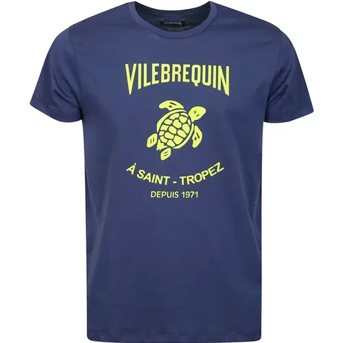 Blaues Baumwoll Logo Print T-Shirt , Herren, Größe: S - Vilebrequin - Modalova