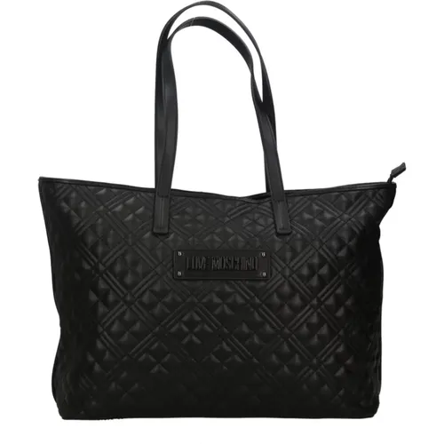 Gepolsterte Tasche mit Kontrastdetails für Damen,Schwarze Synthetische Shopper Tasche - Love Moschino - Modalova