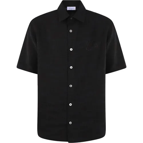 Slogo Linen Bowling Shirt , male, Sizes: L, M - Off White - Modalova