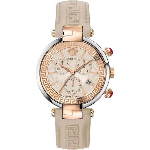 Revive Chrono Restyling Leather Strap Watch , female, Sizes: ONE SIZE - Versace - Modalova