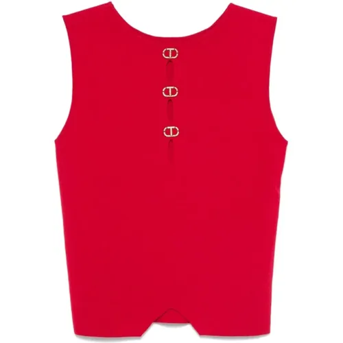 Rotes Stricktop mit Ovaler Plakette , Damen, Größe: XS - Twinset - Modalova