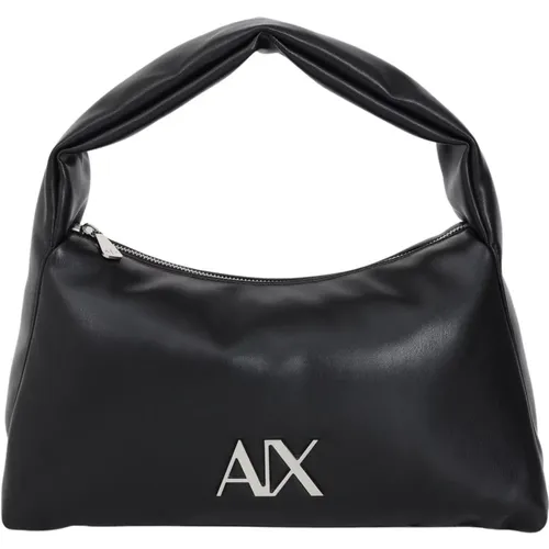 Schwarze Handtasche für Frauen mit silbernem Logo - Armani Exchange - Modalova