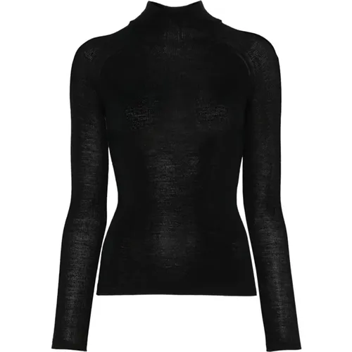 Schwarzer Merinowoll Rollkragenpullover - majestic filatures - Modalova