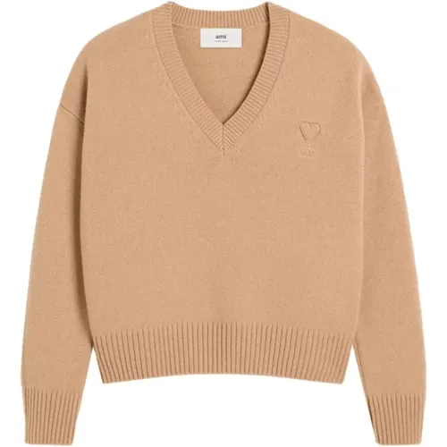 Camel Logo V-Neck Sweater , female, Sizes: 2XS - Ami Paris - Modalova