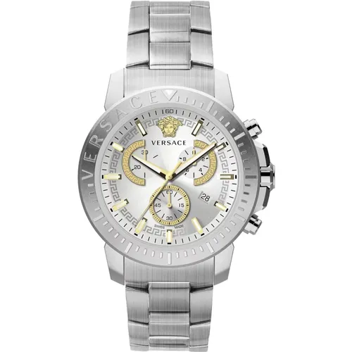 Stahl Quarz Uhr, Silbernes Gehäuse Armband - Versace - Modalova