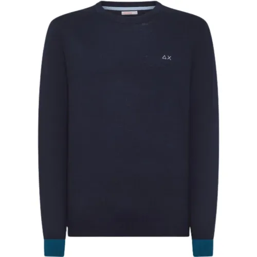 Blaue Pullover mit Rundem Ellbogen Detail , Herren, Größe: L - Sun68 - Modalova