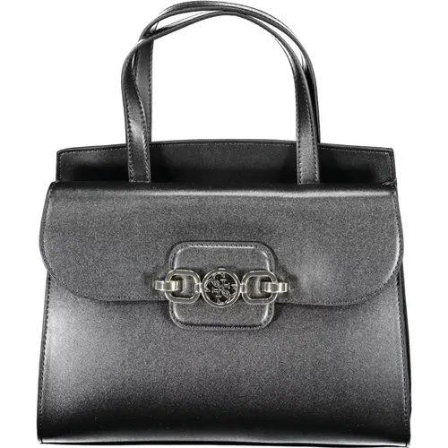 Schwarze Polyurethan-Handtasche mit Griffen und Schultergurt , Damen, Größe: ONE Size - Guess - Modalova