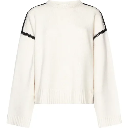 Ivory Wollpullover mit Schwarzer Stickerei , Damen, Größe: XS - TotêMe - Modalova