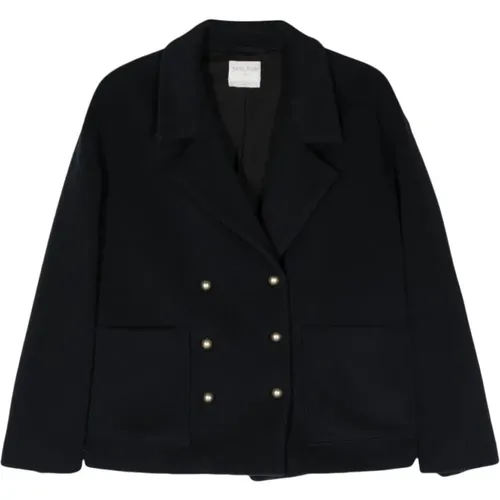 Navy Wool Blend Coat , female, Sizes: S - Forte Forte - Modalova