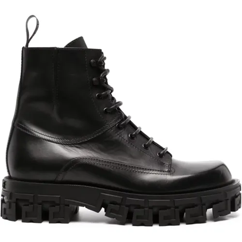 Greca Portico Leather Boots , male, Sizes: 6 UK, 9 1/2 UK, 10 UK - Versace - Modalova
